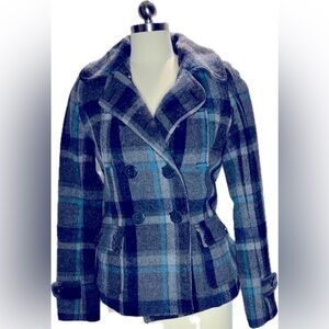 American Eagle - Wool, plaid pea coat. Small